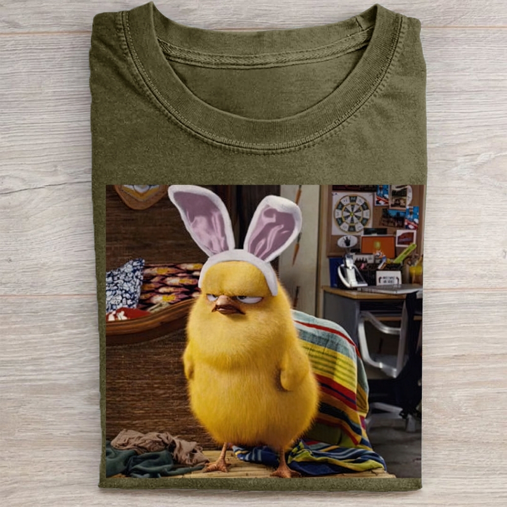 Funny Chick with Bunny Ears Washed Tee 