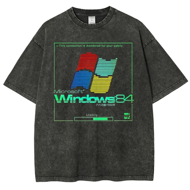 Retro Computer Interface Graphic Washed T-Shirt 