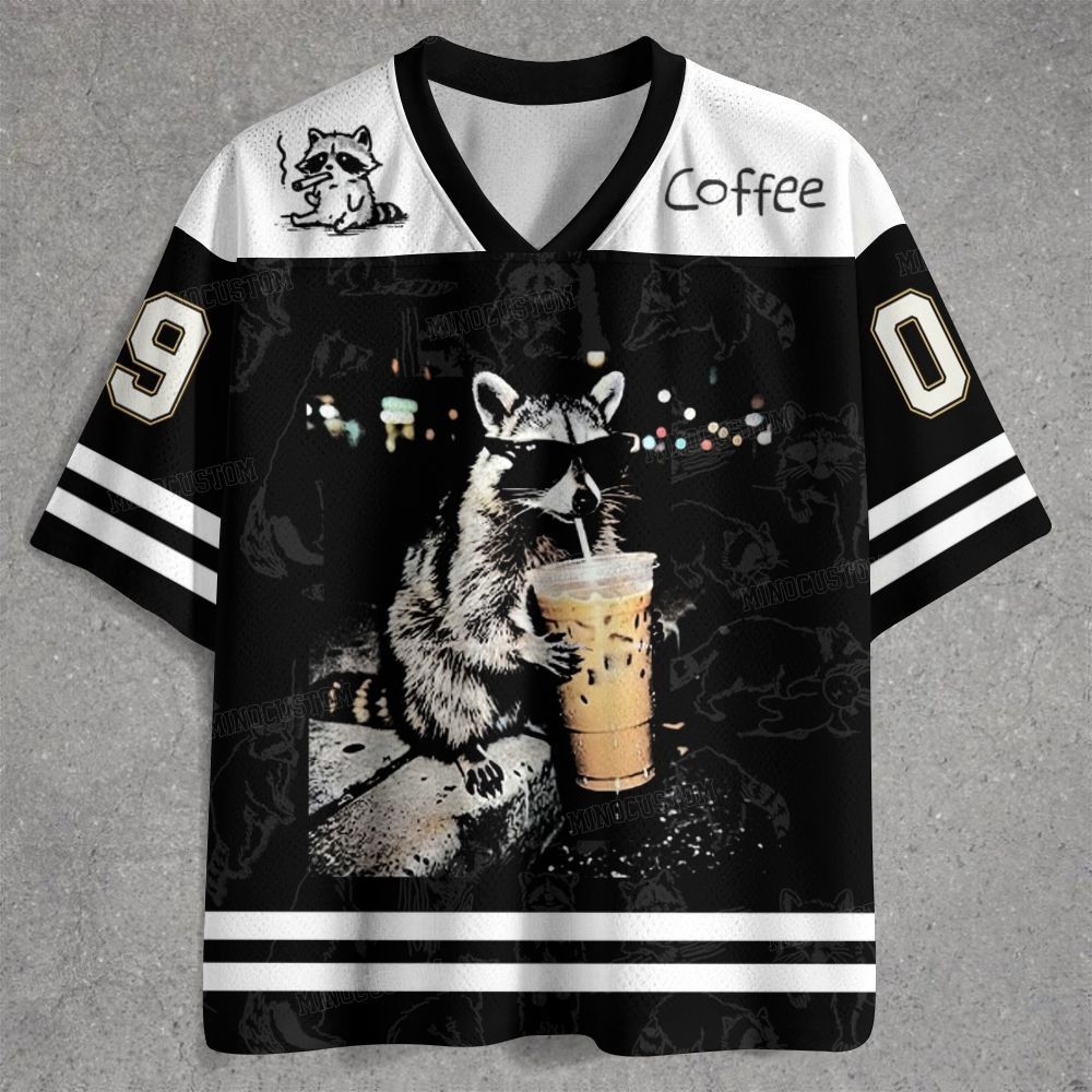 Funny Raccoon Drinking Iced Coffee Jersey Shirts