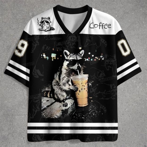 Funny Raccoon Drinking Iced Coffee Jersey Shirts 