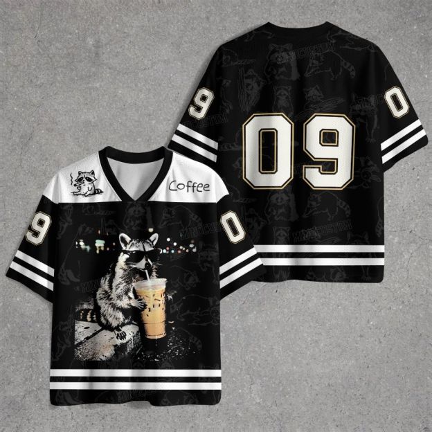 Funny Raccoon Drinking Iced Coffee Jersey Shirts 