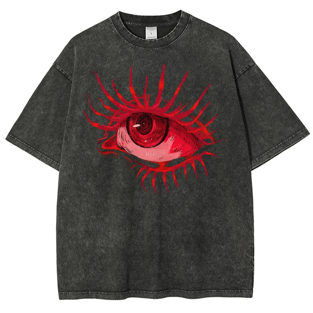 Red Eye Abstract Graphic Washed T-Shirt 