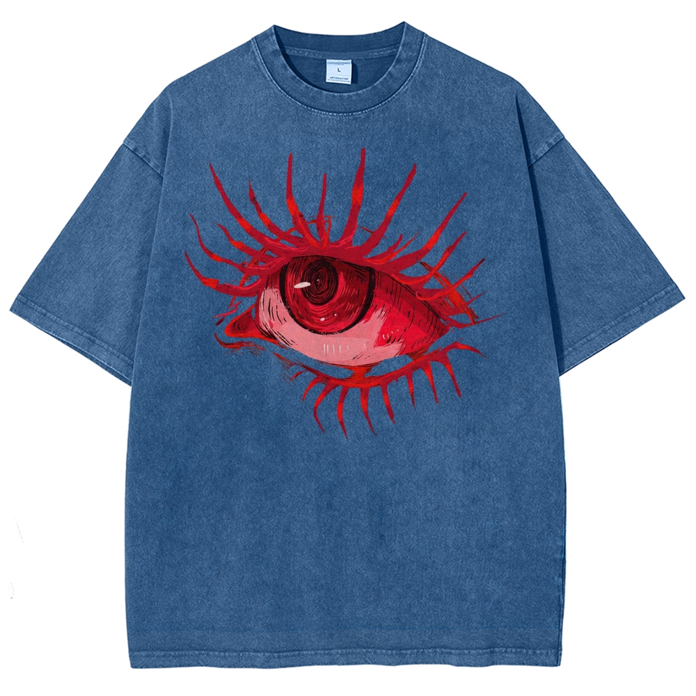 Red Eye Abstract Graphic Washed T-Shirt 