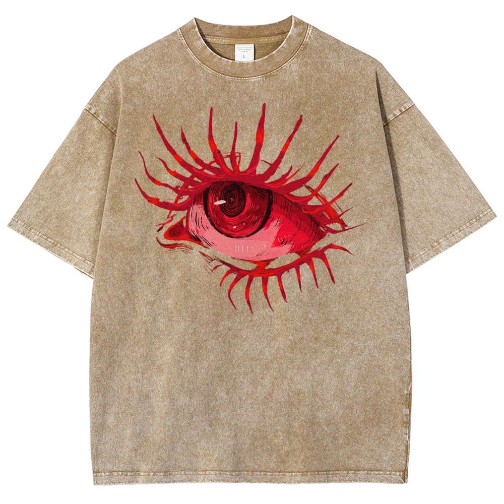 Red Eye Abstract Graphic Washed T-Shirt 