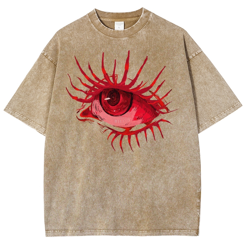 Red Eye Abstract Graphic Washed T-Shirt 
