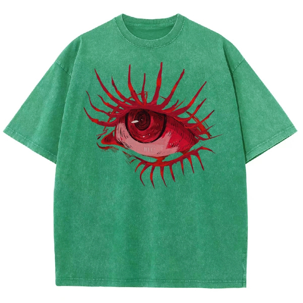 Red Eye Abstract Graphic Washed T-Shirt 