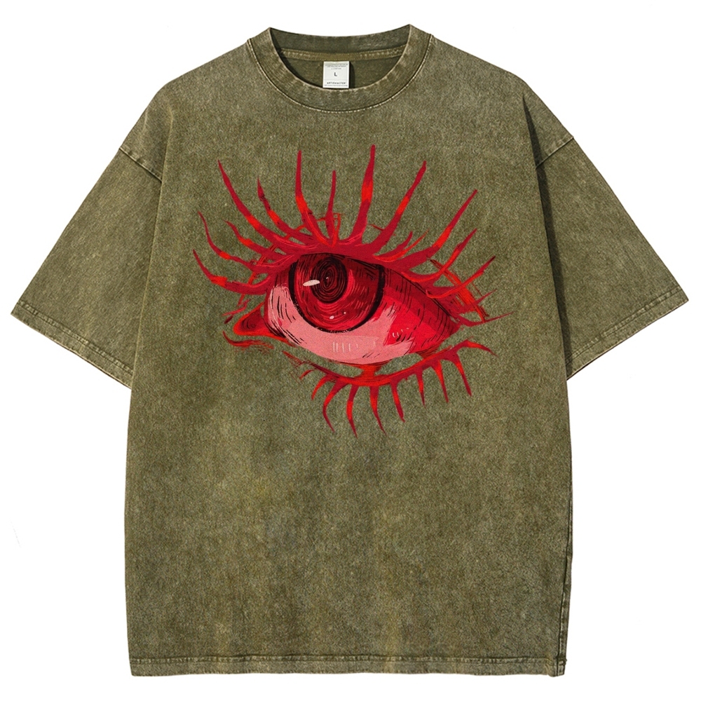 Red Eye Abstract Graphic Washed T-Shirt 
