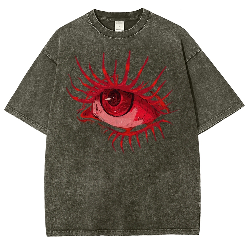Red Eye Abstract Graphic Washed T-Shirt 