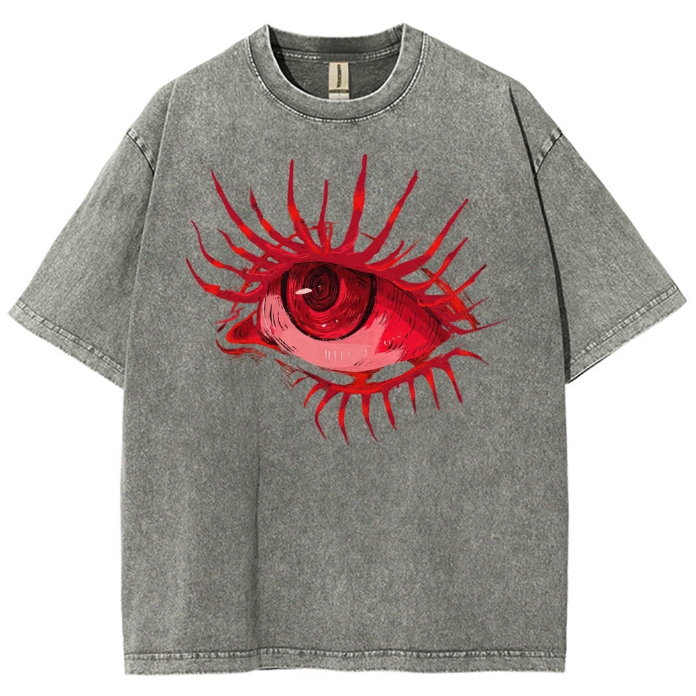 Red Eye Abstract Graphic Washed T-Shirt 