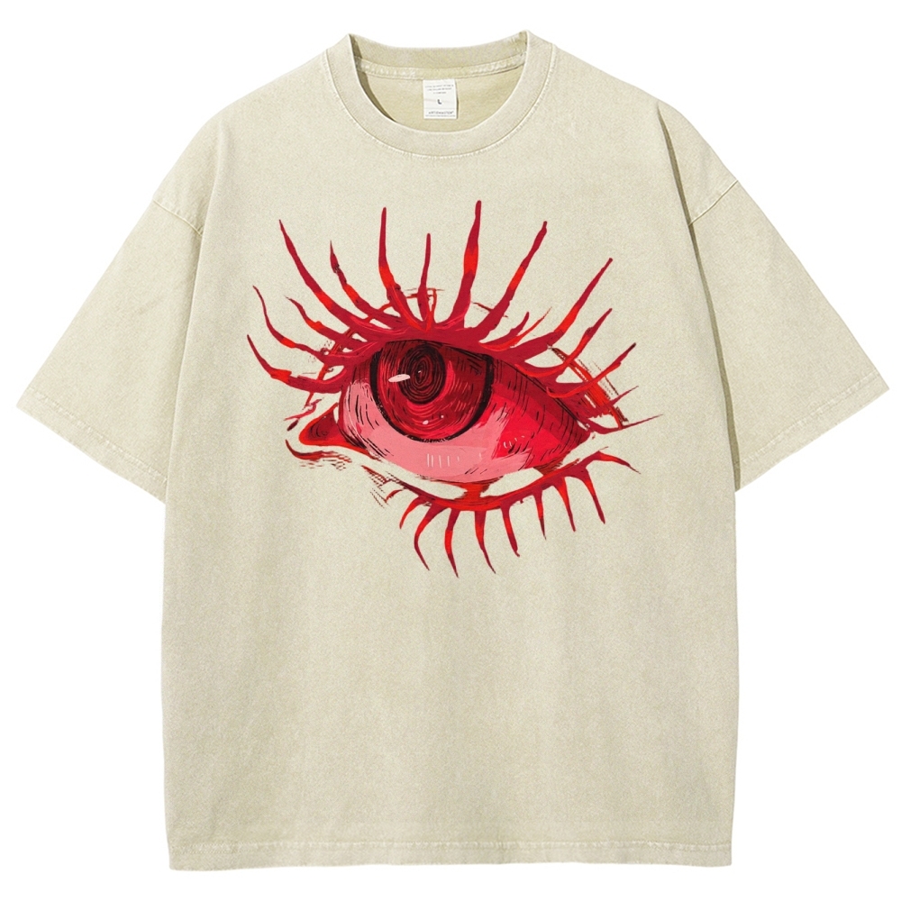 Red Eye Abstract Graphic Washed T-Shirt