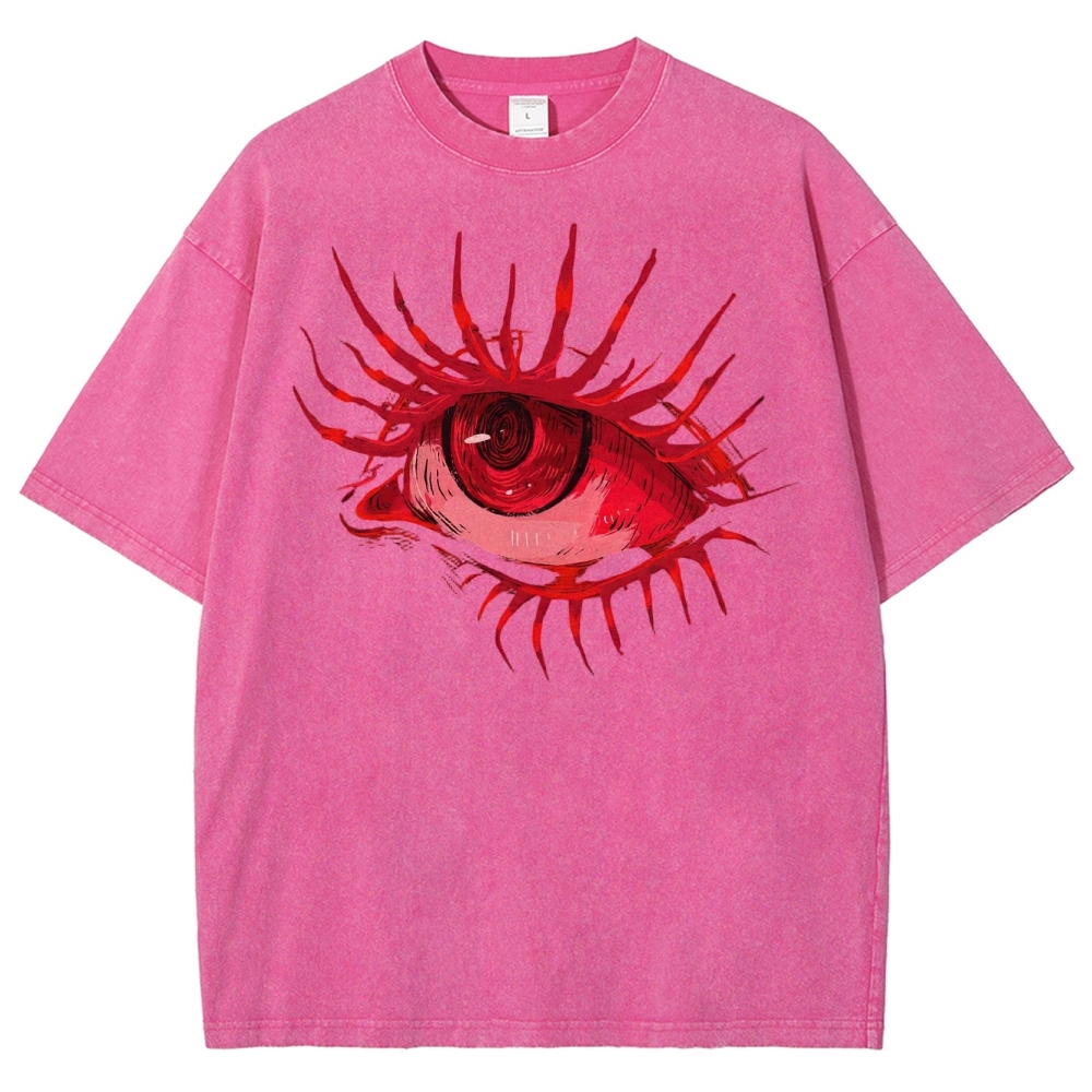 Red Eye Abstract Graphic Washed T-Shirt 