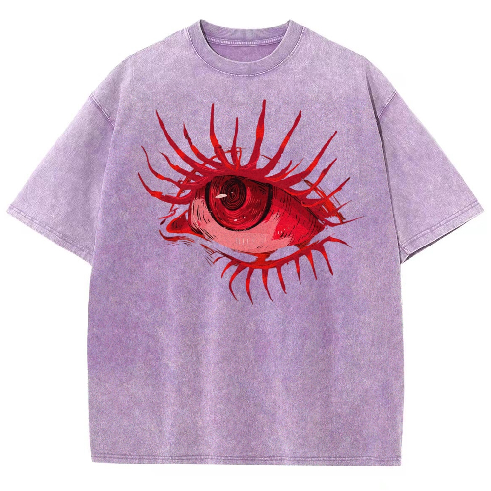 Red Eye Abstract Graphic Washed T-Shirt 