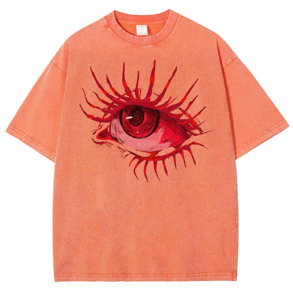 Red Eye Abstract Graphic Washed T-Shirt 