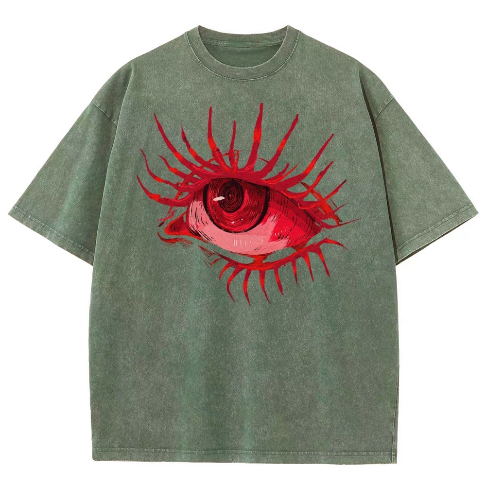 Red Eye Abstract Graphic Washed T-Shirt 