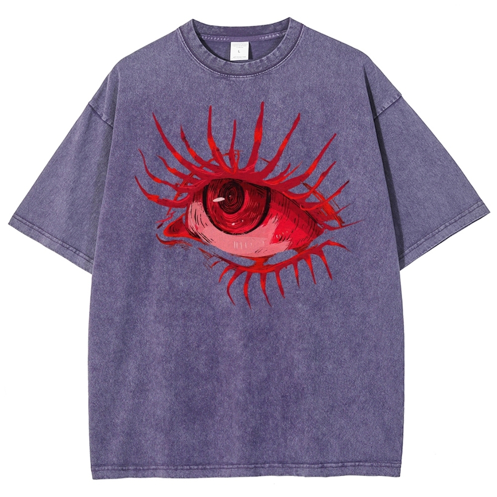 Red Eye Abstract Graphic Washed T-Shirt 