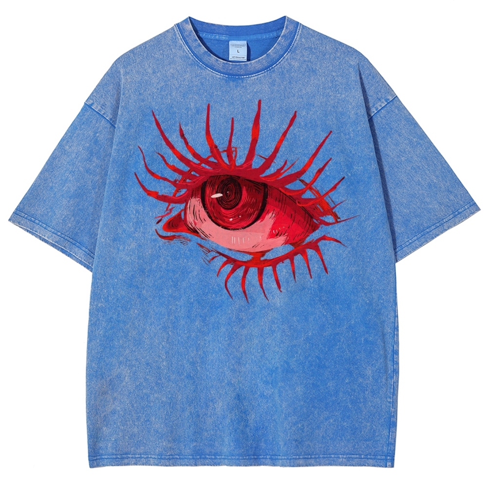 Red Eye Abstract Graphic Washed T-Shirt 