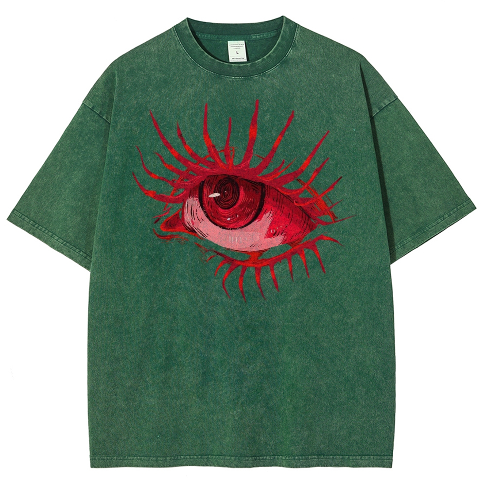 Red Eye Abstract Graphic Washed T-Shirt 