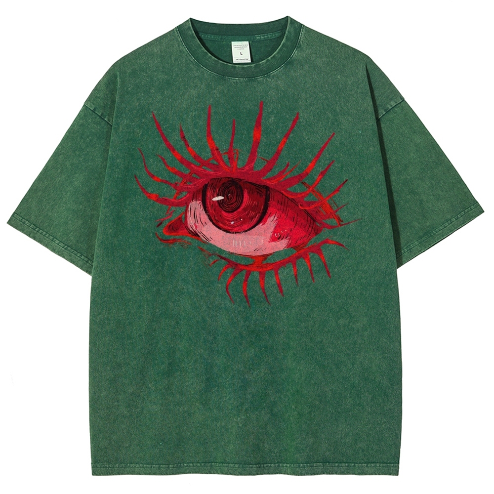 Red Eye Abstract Graphic Washed T-Shirt 