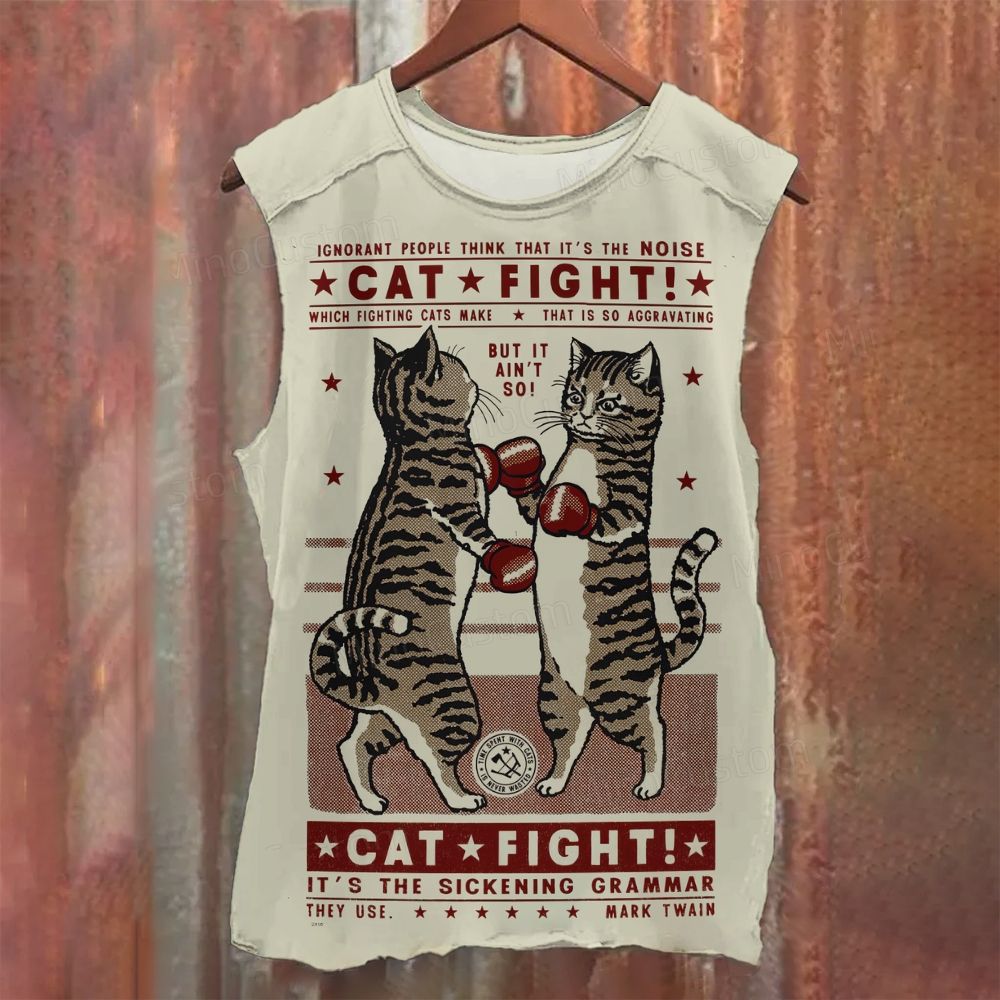"Cat Fight Grammar Humor"  Printed Tank Top