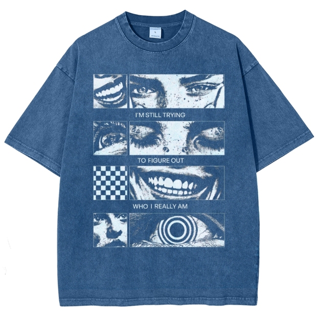 Introspective Face Collage Graphic Washed T-Shirt 