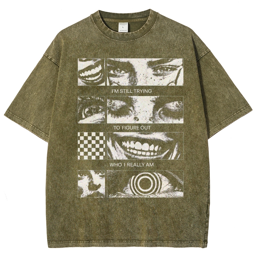 Introspective Face Collage Graphic Washed T-Shirt