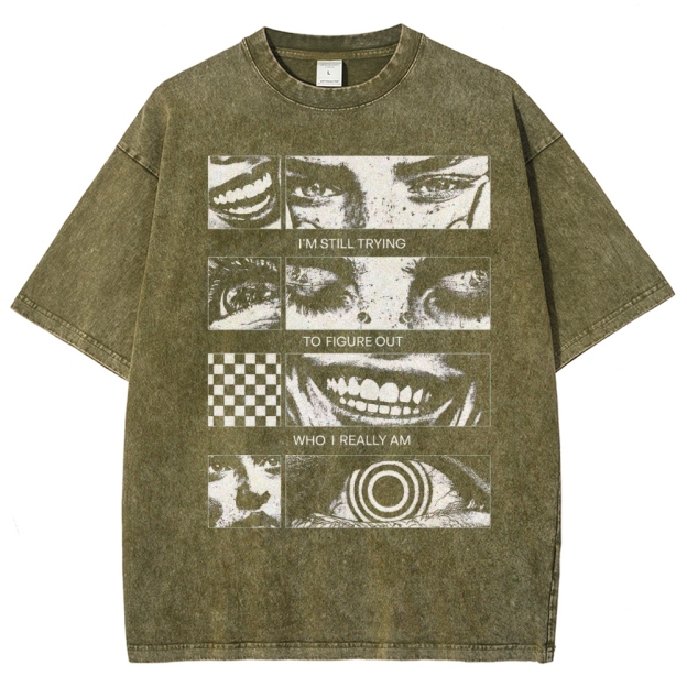 Introspective Face Collage Graphic Washed T-Shirt 