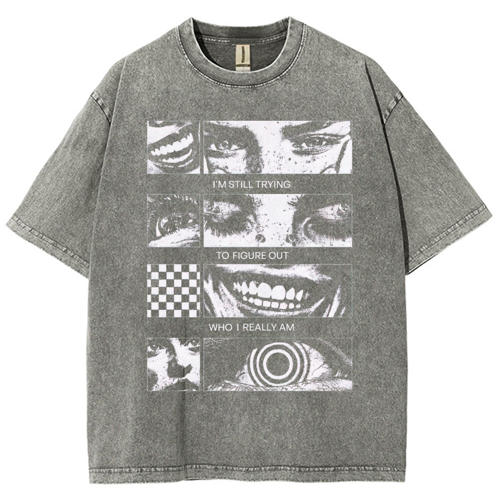 Introspective Face Collage Graphic Washed T-Shirt 