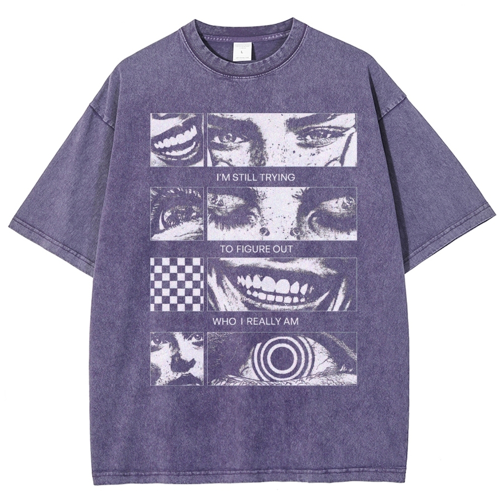 Introspective Face Collage Graphic Washed T-Shirt 