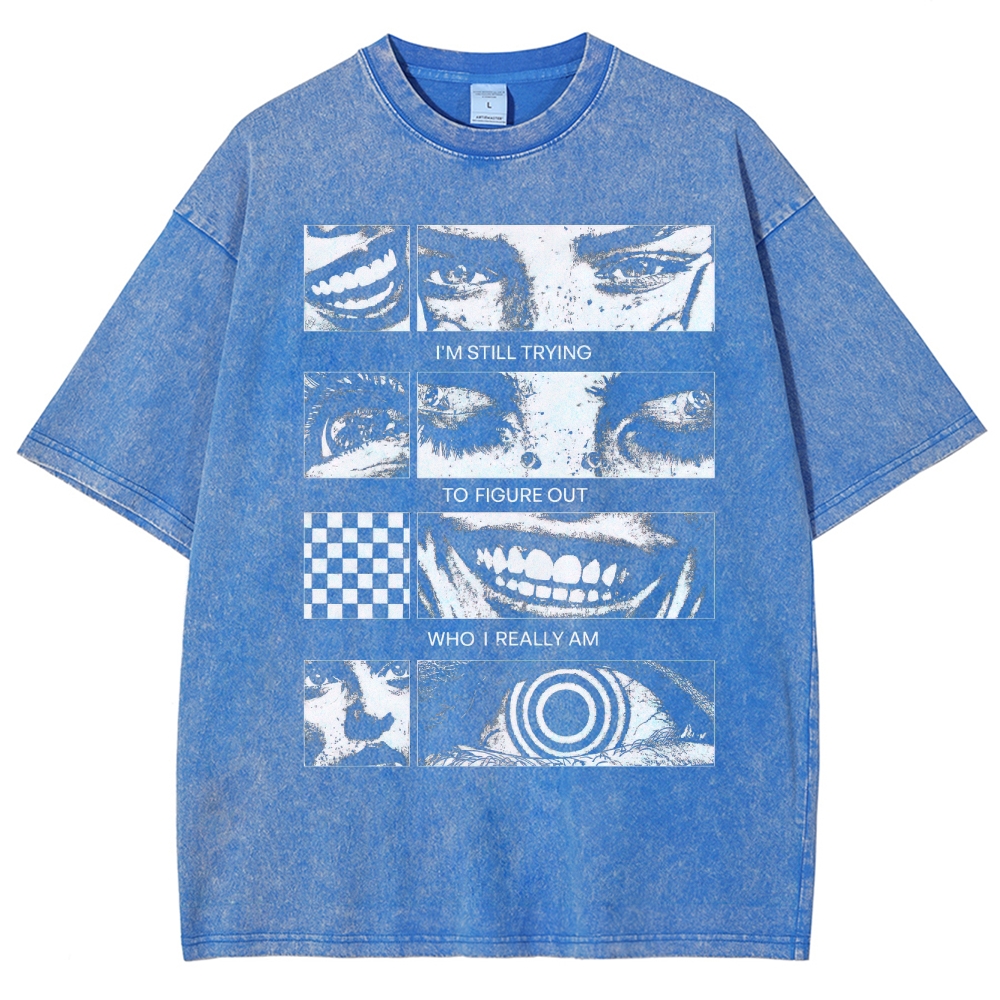 Introspective Face Collage Graphic Washed T-Shirt 