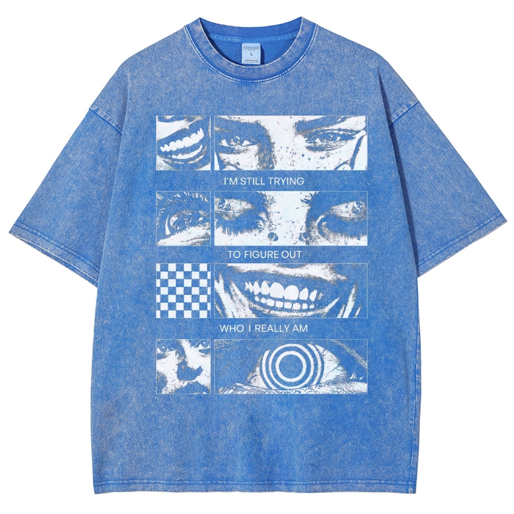 Introspective Face Collage Graphic Washed T-Shirt 