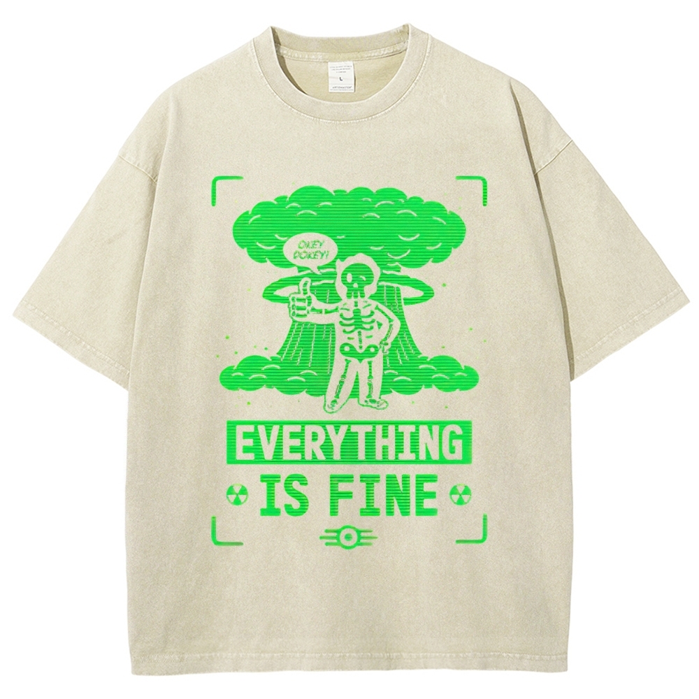 Neon Skeleton Dark Humor Graphic Washed T-Shirt 