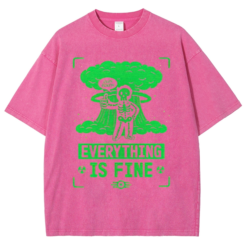 Neon Skeleton Dark Humor Graphic Washed T-Shirt