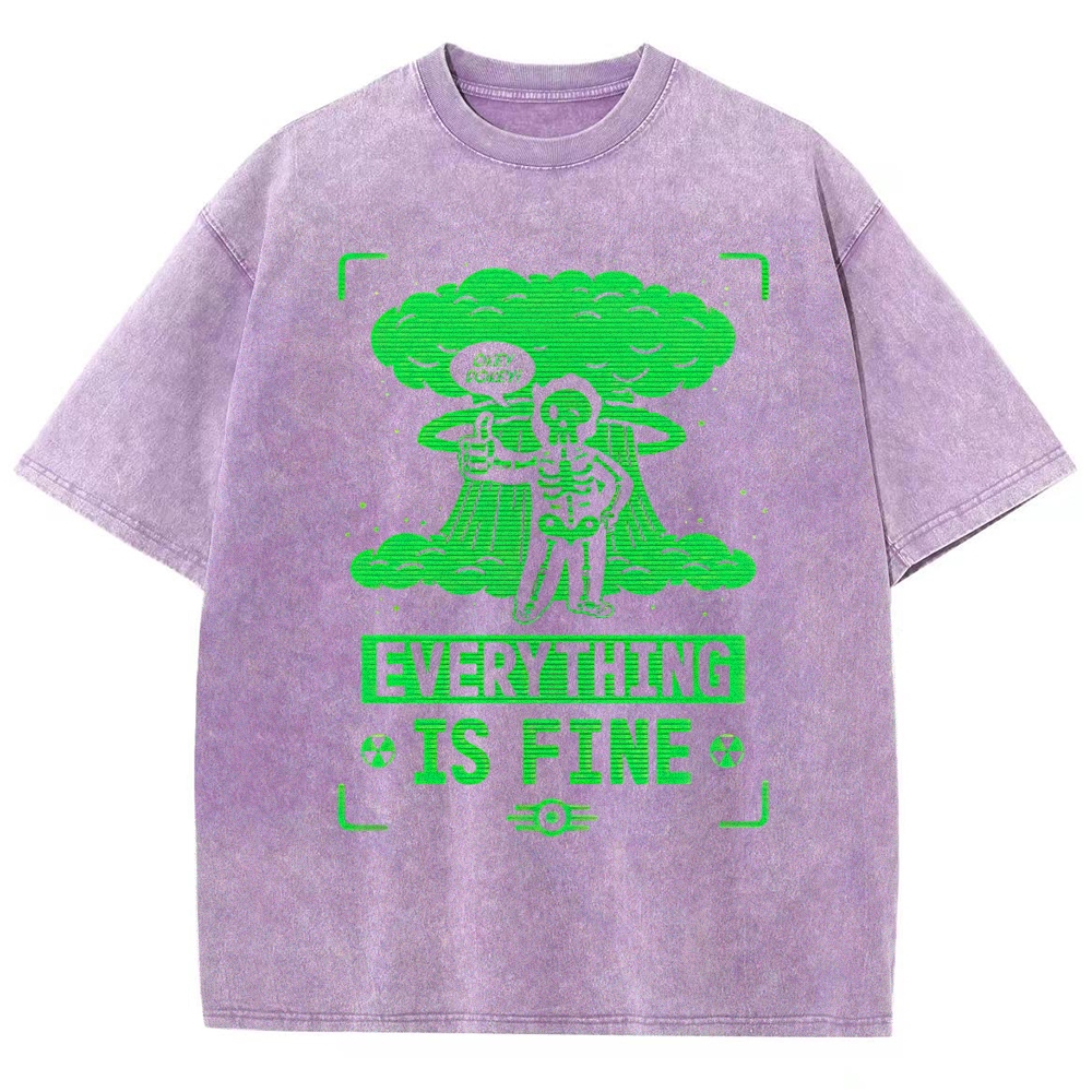 Neon Skeleton Dark Humor Graphic Washed T-Shirt 