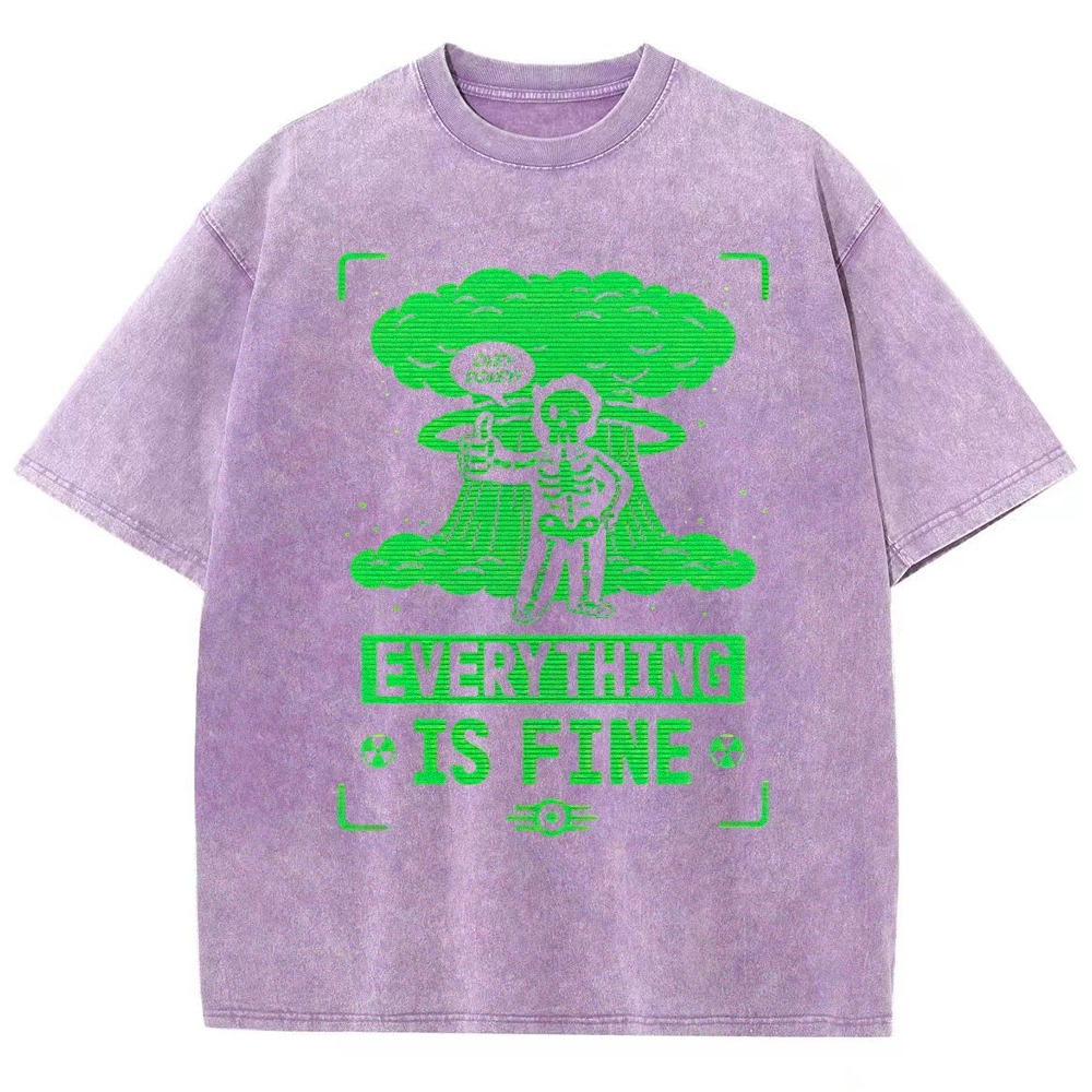 Neon Skeleton Dark Humor Graphic Washed T-Shirt 