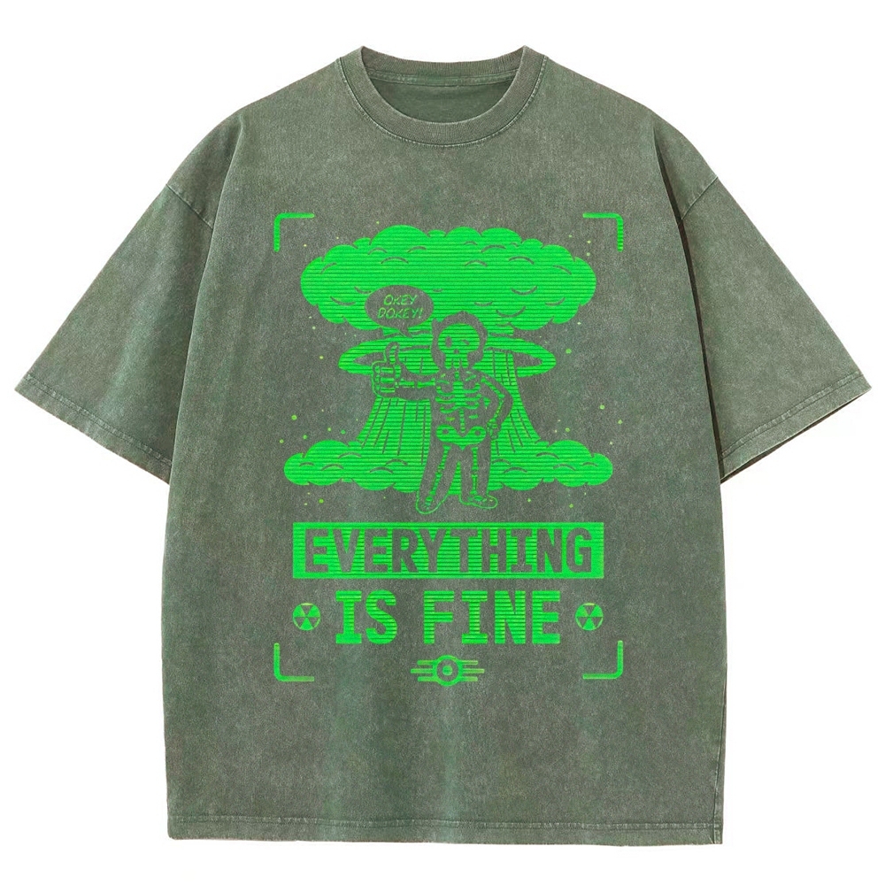 Neon Skeleton Dark Humor Graphic Washed T-Shirt 