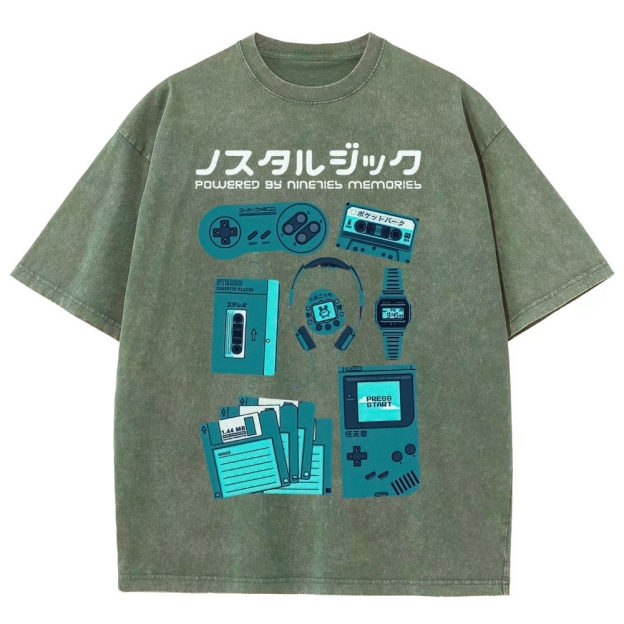 Retro Gaming, Cassette & Tech Memories Washed T-Shirt 