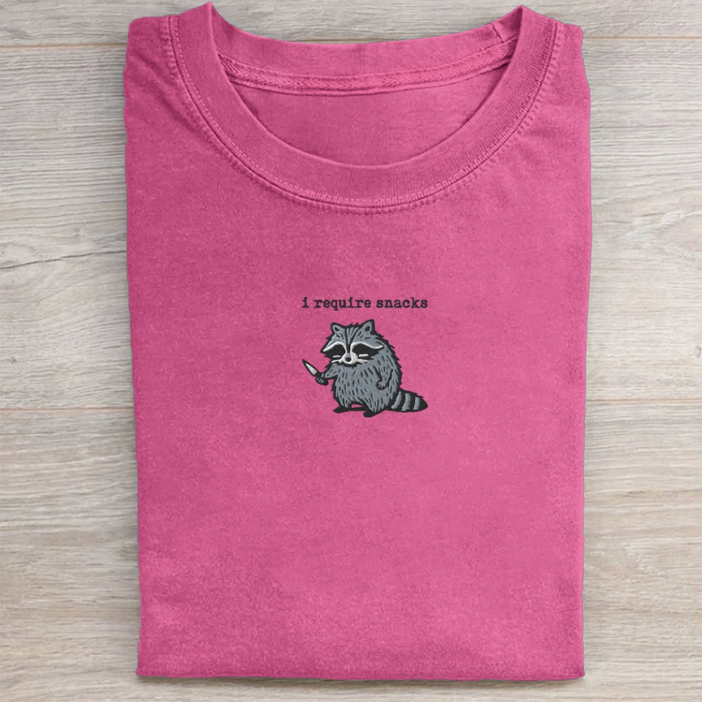 I Require Snacks Embroidered Washed Tee 