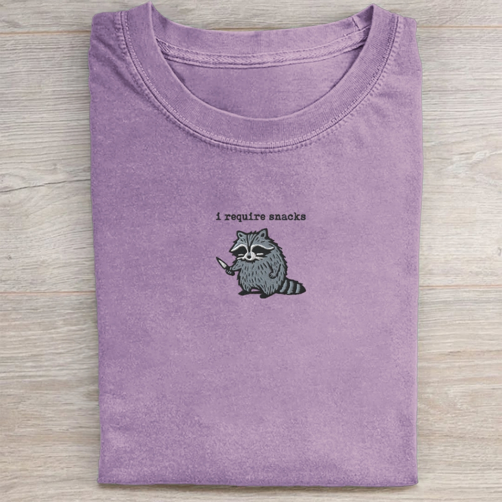 I Require Snacks Embroidered Washed Tee 