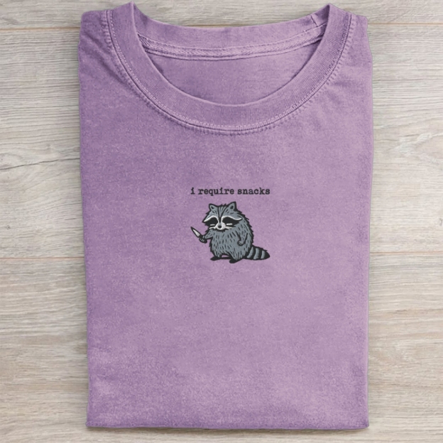 I Require Snacks Embroidered Washed Tee 