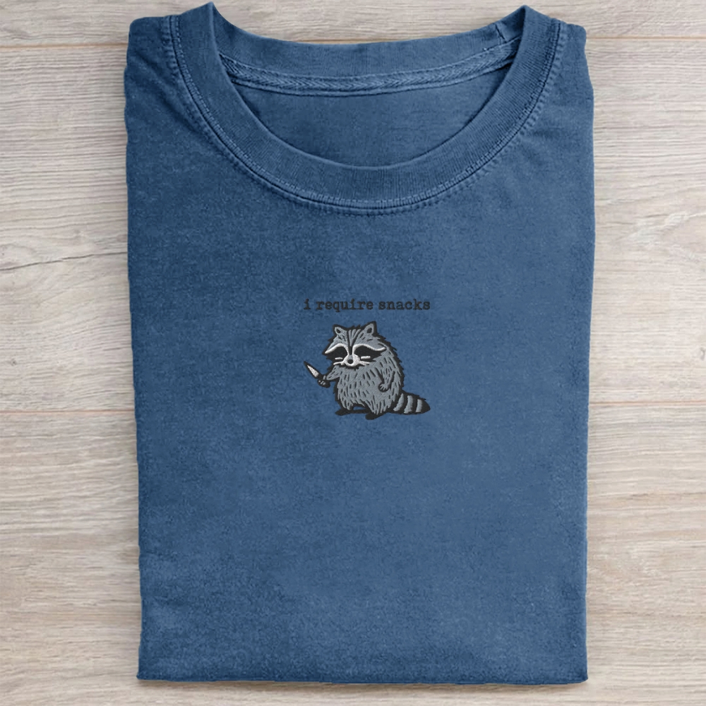 I Require Snacks Embroidered Washed Tee 