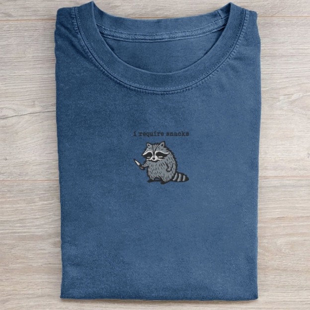 I Require Snacks Embroidered Washed Tee 