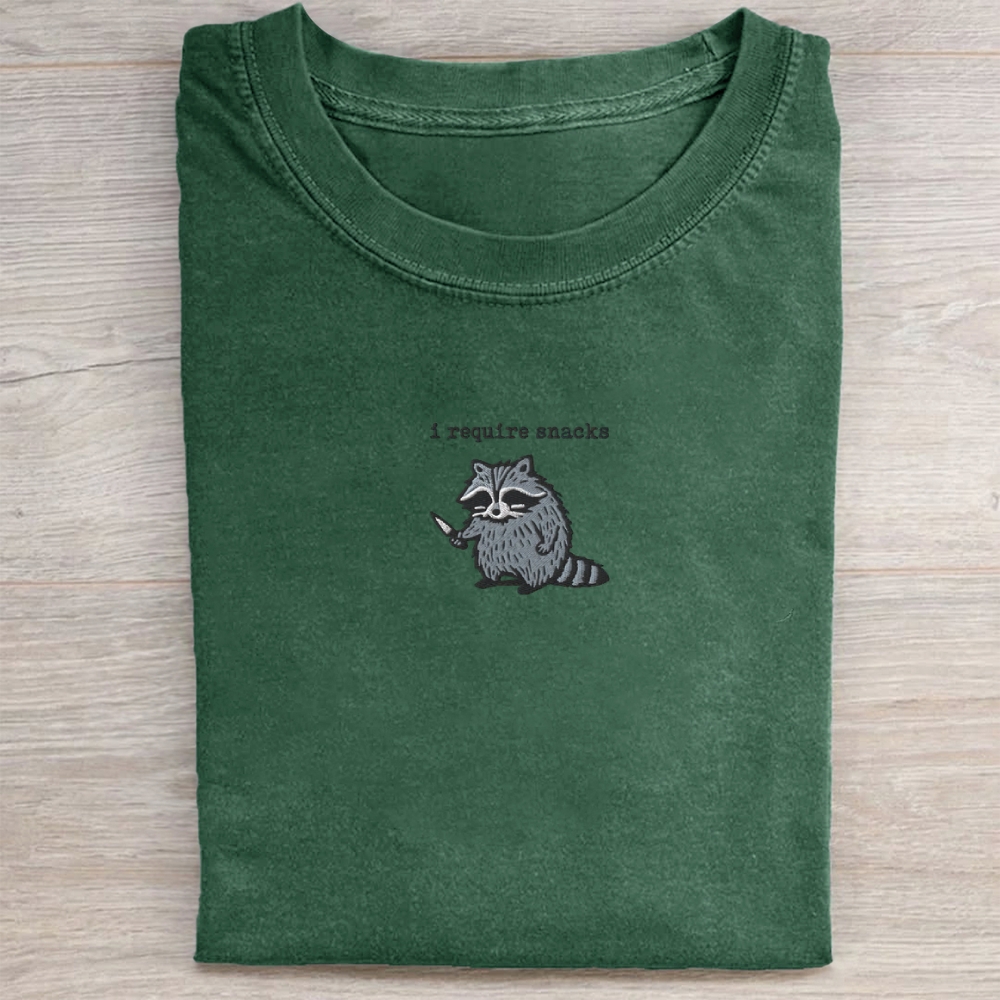 I Require Snacks Embroidered Washed Tee 