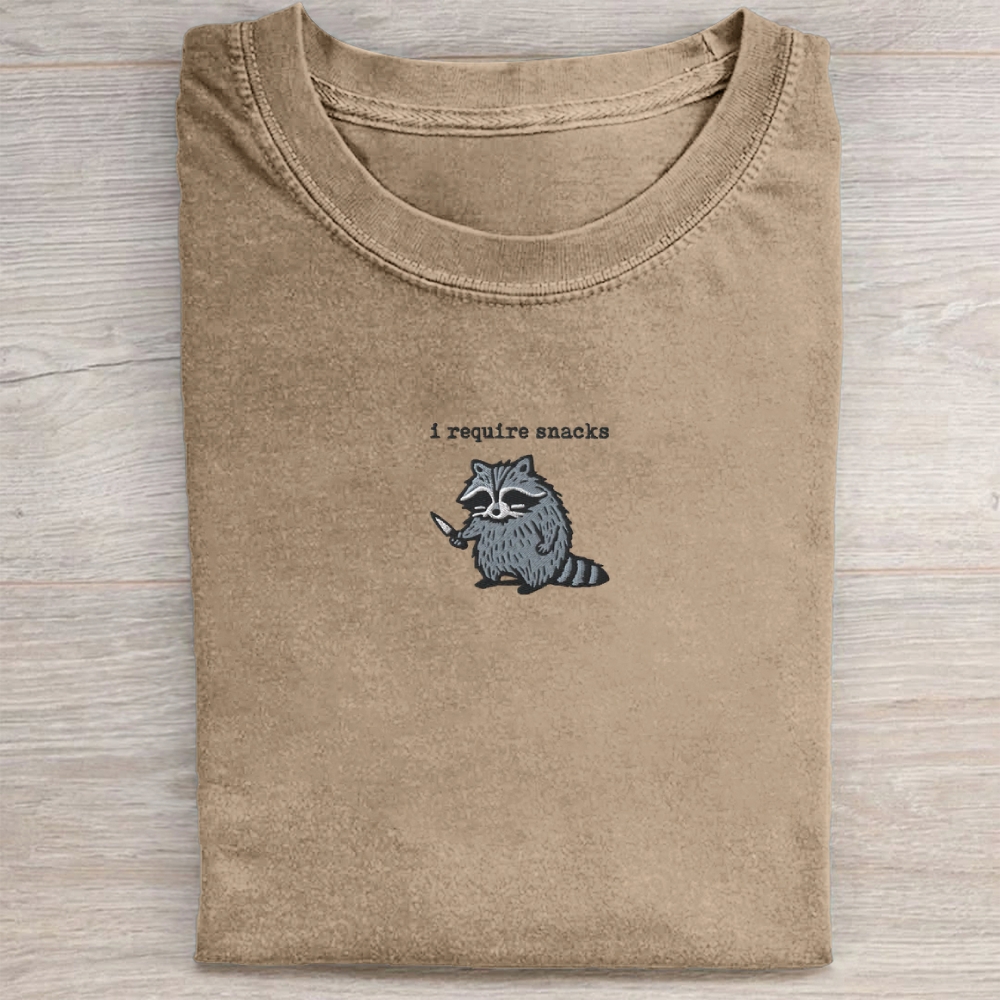 I Require Snacks Embroidered Washed Tee 