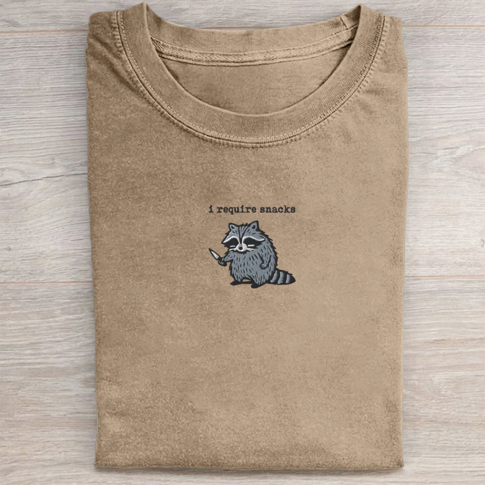 I Require Snacks Embroidered Washed Tee 