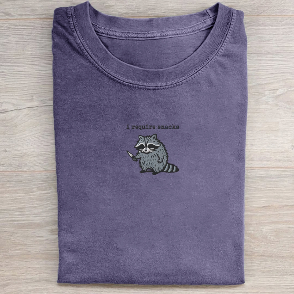 I Require Snacks Embroidered Washed Tee 