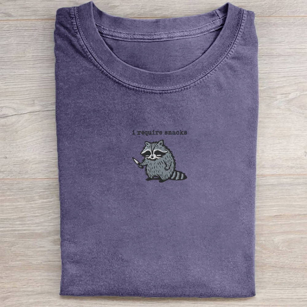 I Require Snacks Embroidered Washed Tee 