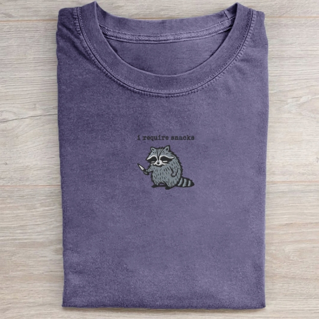 I Require Snacks Embroidered Washed Tee 