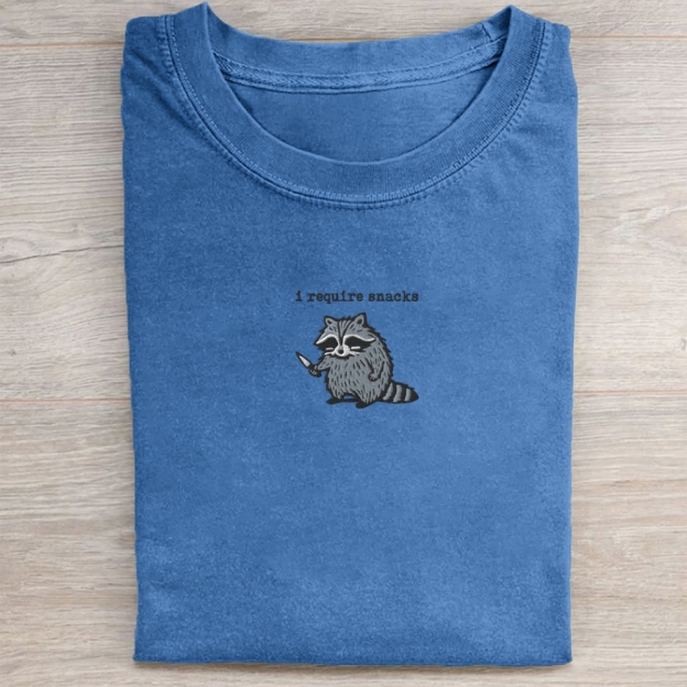 I Require Snacks Embroidered Washed Tee 