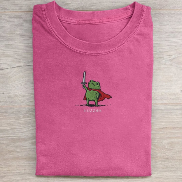 Huzzah Frog with Sword Embroidered Washed Tee