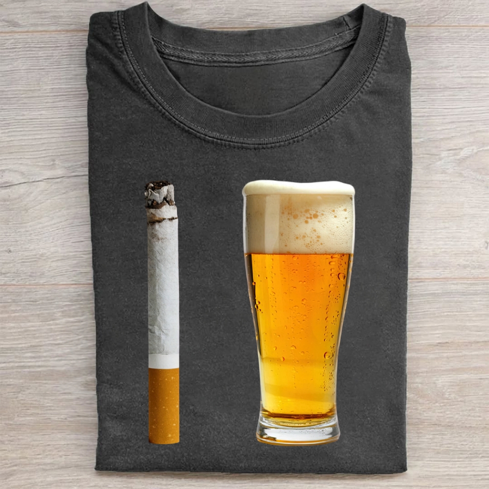 Funny Beer And Cigarettes Washed Tee 